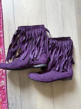 Beverly Purple Fringe Suede Booties